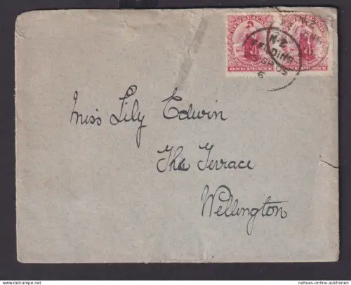 Neuseeland MEF 1p Paar mittig verzähnt Feildind Wellington rs. TRAVELLING.P.O