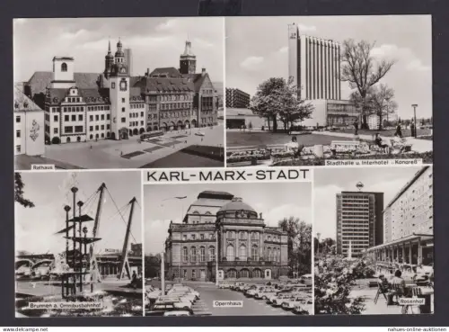 Ansichtskarte Karl Marx Stadt Chemnitz Sachsen Rathaus Stadthalle Interhotel