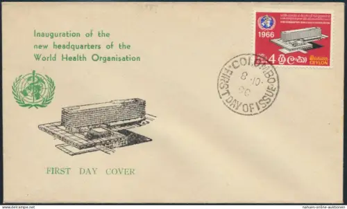 Sri Lanka Ceylon Brief 346 Weltgesundheitsorganisation WHO als FDC 1966