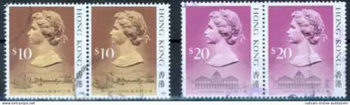 Hongkong Freimarke Königin Elizabeth II. 10 u. 20 Dollar sauber gestempelt