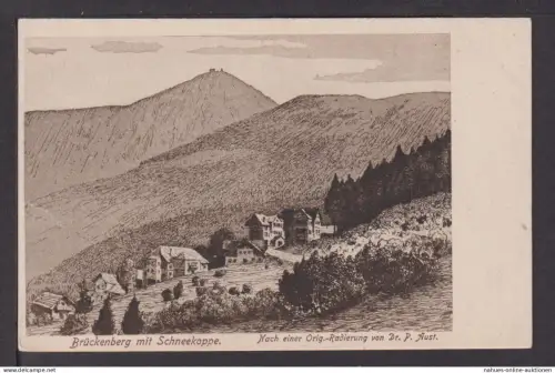 Ansichtskarte Künstler Dr. P. Aust Radierung Brückenberg mit Schneekoppe