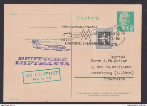 Flugpost airmail DDR Ganzsache Lufthansa Leipzig Strassburg Frankreich 1959