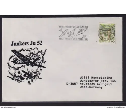 Flugpost Schweiz Brief EF Fliegermuseum Dübendorf Militaria Junkers Ju 52