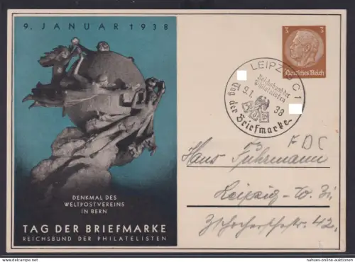 Deutsches Reich Privatganzsache Philatelie SST Leipzig Tag der Briefmarke 1938
