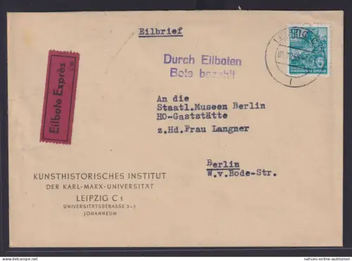 DDR Eilboten Brief Bote bezahlt EF 80 Pfg. Fünfjahrplan Leipzig nach Berlin