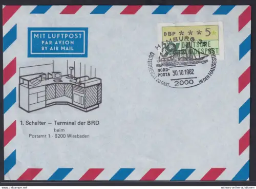 Bund Brief Automatenmarke 5 Pfg Sonderstempel Hamburg 36 Nordposta BRD Terminal