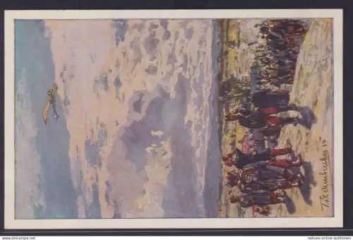 Ansichtskarte Flugzeug Beschießung einer deutschen Taube Künstlerkarte Signiert