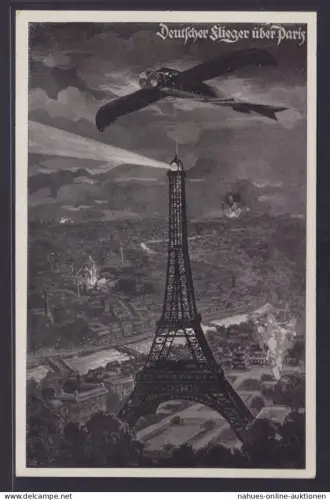 Ansichtskarte Flugzeug über Paris Eifelturm Frankreich Deutscher Luftflotten