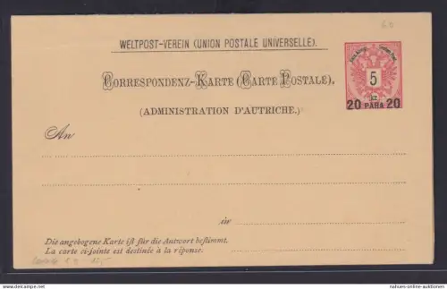 Österreich Levante Ganzsache Frage & Antwort 20 Para Doppeladler