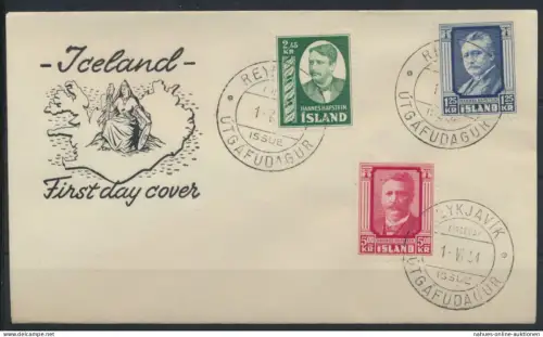 Island Brief 293-295 H. Hafstein Dichter Politiker Premierminister FDC Kat 60,00