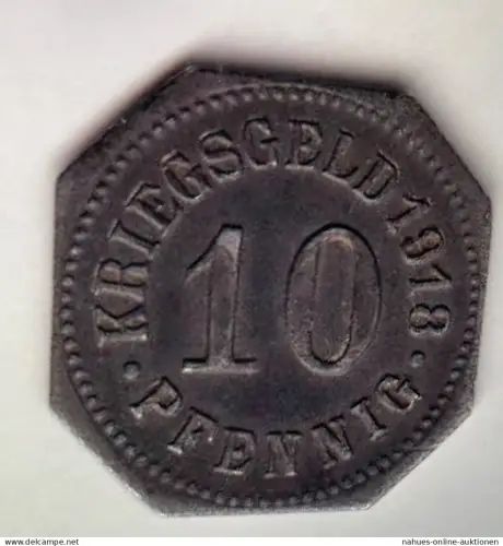 Münze Notgeld Sigmaringen 1918 10 Pf. Kriegsgeld Eisen ss