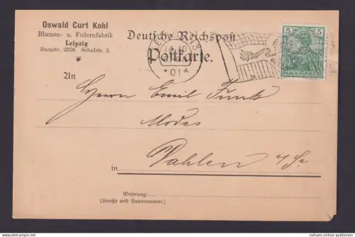 Flaggenstempel Leipzig 13 Deutsches Reich nach Dahlen Sachsen EF Germania 1901