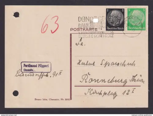 Deutsches Reich Zusammendruck Hindenburg 2. Kriegshilfswerk Rotes Kreuz Chemnitz