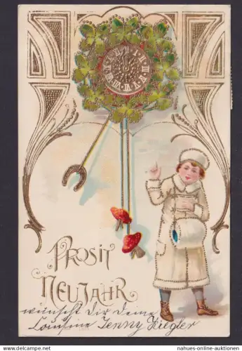 Ansichtskarte Jugendstil Art Nouveau Neujahr Künstlerkarte Goldauflage ab