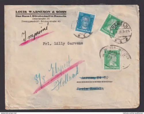 Briefmarken Deutsches Reich Bahnpost MIF Goethe Schiller Hameln nach Niederlande