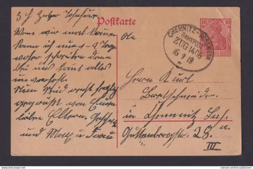 Bahnpost Chemnitz Rosswein Deutsches Reich Zug 1406 Sachsen 16.9.1919