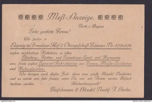 Altdeutschland Bayern Fürth Reklame Meß Anzeige Fleischmann & Bloedel Berlin n.