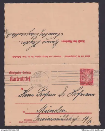 Altdeutschland Bayern Ganzsache Kartenbrief Nürnberg München 19.3.1919