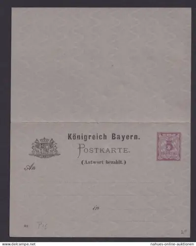 Altdeutschland Bayern P 36 Frage & Antwort Ganzsache 5 Pfg. Wappen