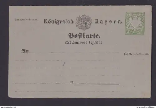 Altdeutschland Bayern Ganzsache P 19 Frage & Antwort WST 3 Pfg. Wappen