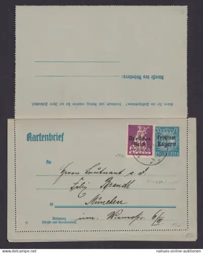 Altdeutschland Aufdruck Freistaat Bayern Ganzsache Kartenbrief München R Reserve
