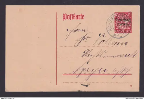 Altdeutschland Bayern Ganzsache Wappen Aufdruck + ZUF Schifferstadt Speyer