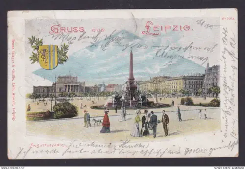 Litho Ansichtskarte Leipzig Sachsen Park Brunnen n. Benneckenstein Harz Sachsen