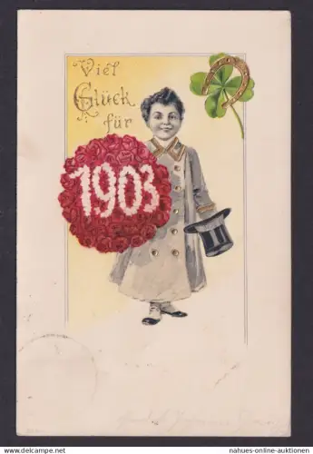 Ansichtskarte Jugendstil Art Nouveau Neujahr 1903 Künstlerkarte Goldauflage ab