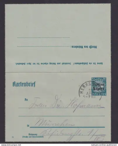 Altdeutschland Freistaat Bayern Ganzsache Kartenbrief Herrsching München