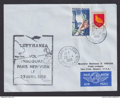 Flugpost Brief Air Mail Frankreich Paris New York USA Erstflug 1956