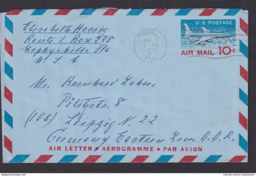 Flugpost Brief Air Mail USA Gansache Flugzeug Zephyrhills Florida Leipzig 1960