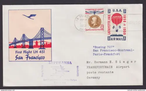 Flugpost Brief Air Mail Lufthansa Erstflug LH 451 San Francisco USA Paris
