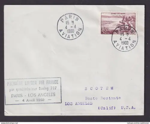 Flugpost Brief Air Mail Frankreich Erstflug Air France Paris Los Angeles USA