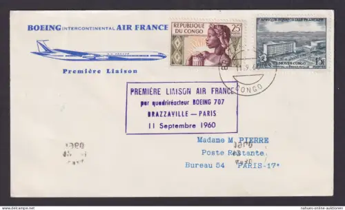 Flugpost Brief Air Mail Air France Boeing Intercontinental Erstflug Brazzaville