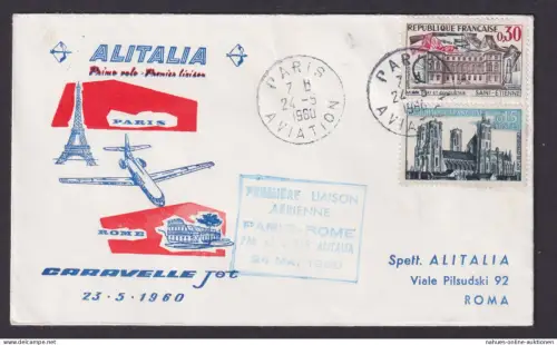 Flugpost Brief Air Mail Alitalia Paris Rom schöner Beleg Caravelle Jet 24.5.1960