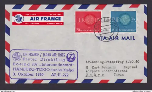 Flugpost Brief Air France Japan Airlines 1. Direktflug Boeing 707 Hamburg