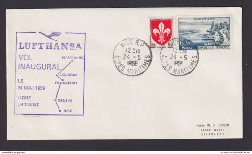 Flugpost Brief Air Mail Lufthansa Hamburg Köln Frankfurt Genf Nizza 24.5.1959