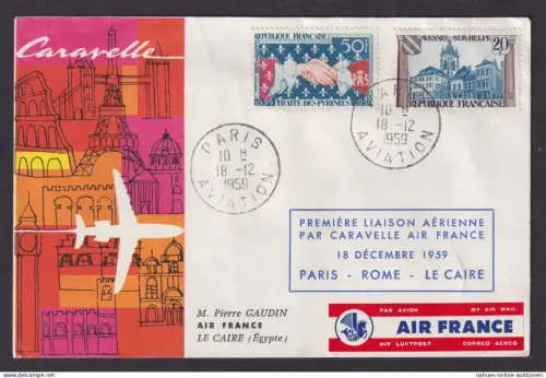 Flugpost Air Mail Brief Air France Caravelle Frankreich Paris Rom Kairo Ägypten