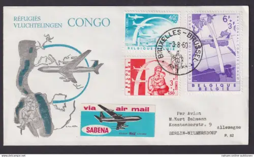 Flugpost Air Mail Brief Sabena Belgien Kongo an Berlin Wilmersdorf 3.8.1960