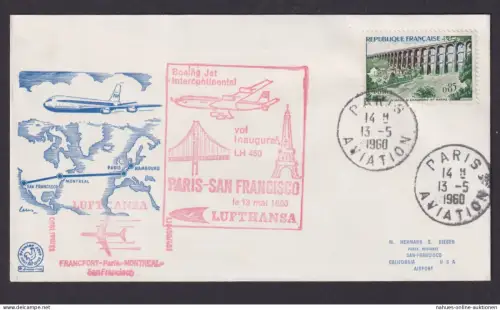 Flugpost Brief Air Mail schöner Umschlag Lufthansa LH 450 Paris San Francisco