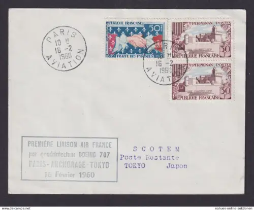 Flugpost Brief Air Mail Frankreich Erstflug Air France Boeing707 Paris Anchorage