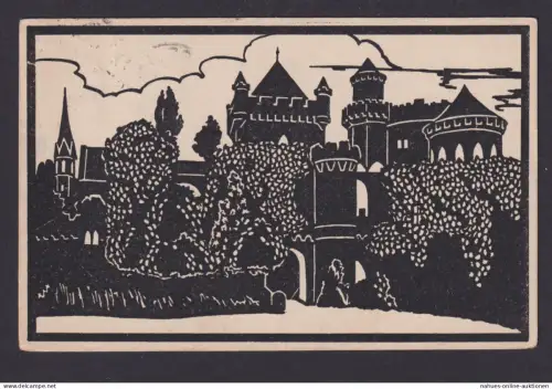 Ansichtskarte Künstlerkarte Tuschzeichnung Wilhelmshöhe Löwenburg Hessen n.
