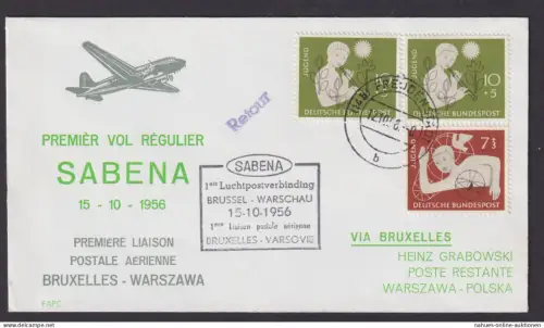 Flugpost Brief Air Mail Sabena Brüssel Warschau Polen Bund Freudenstadt