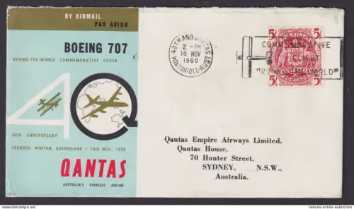 Flugpost Air Mail Brief Australien EF 5 sh. Boeing 707 Qantas nach Sydney New