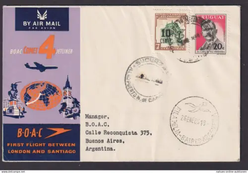 Flugpost Brief Air Mail Uruguay B.O.A.C. Comet 4 Jetleiner Erstflug London
