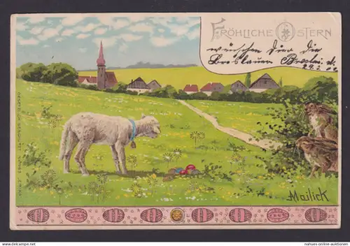 Ansichtskarte Künstlerkarte Sign. Mailick Schmuckkarte Goldauflage Schaf Weide