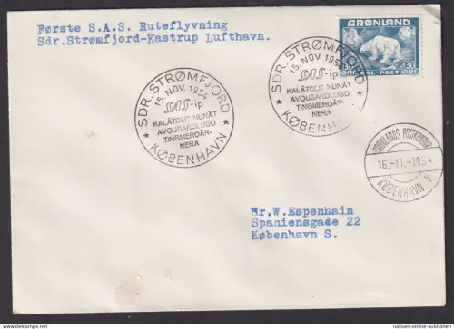 Flugpost Brief Air Mail SAS Strømfjord Kastrup Kangerlussuaq Grönland nach