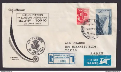 Flugpost Brief Air Mail Israel Tel Aviv Tokio Japan Air Frnace per Einschreiben