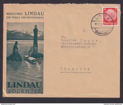 Lindau Bodensee Bayern Deutsches Reich Briefe m. Motiv Schiff Leuchtturm Gebirge