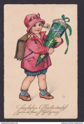 Ansichtskarte Erster Schultag Schulkind Schultüte Tornister ab Leipzig Sachsen